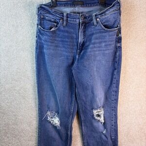 Silver Jeans Co Women's 32x29 Boyfriend Jeans Blue Distressed Ripped Medium Wash